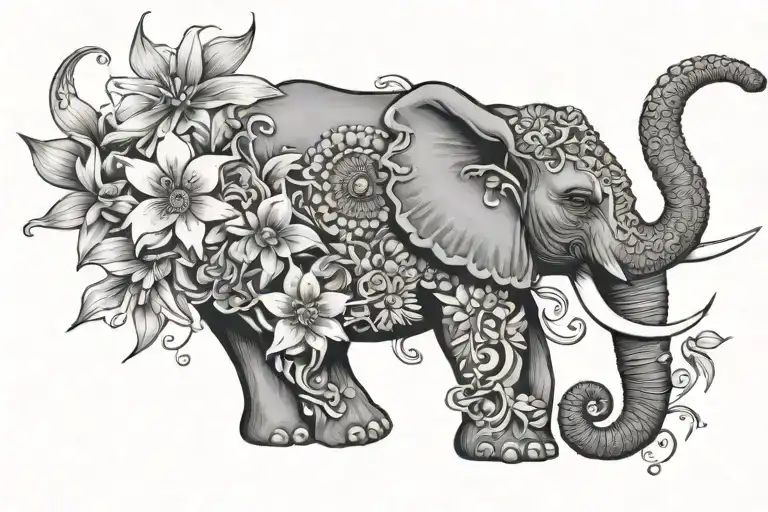 Lilly Flowers Around A Elephant Head With Beautiful Things