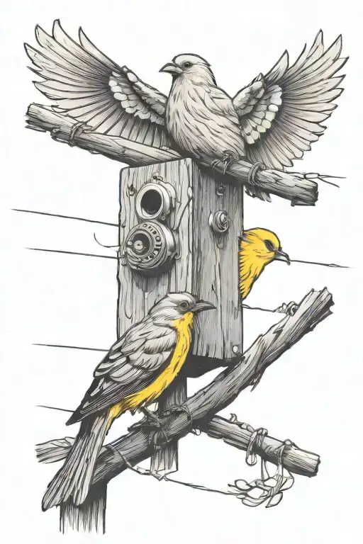 Telephone Pole And Yellow Bird Perched