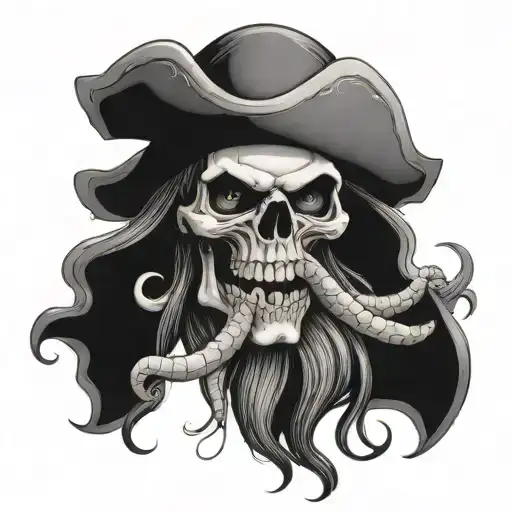 Smoke Pirate Skull With Tentacles Coming Out Of Mouth