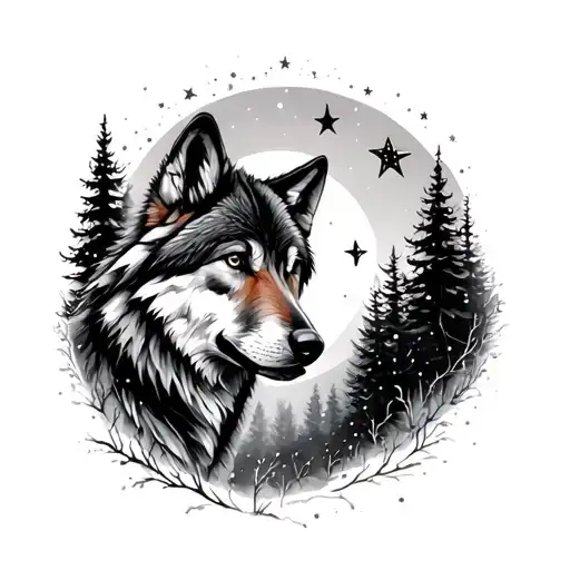 Wolves Forest Stars Moon