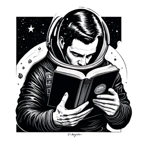 Tattoo On Fine Lines Of A Guy Lost In Space Reading A Book
