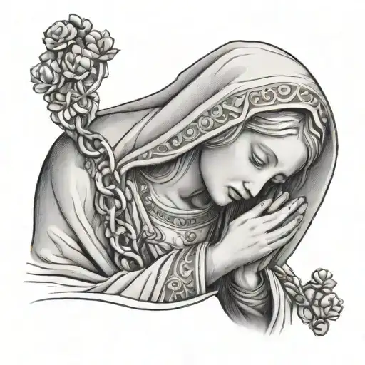 Virgin Mary Praying With Rosary In Hand Holding