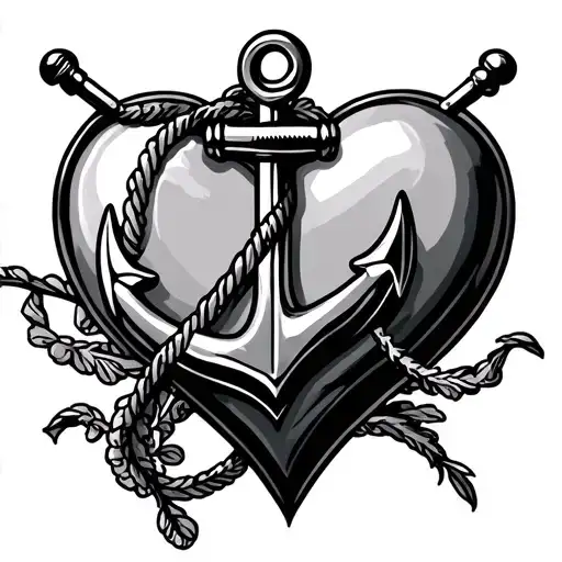 A Anchor Piercing In A Heart Basic Tattoo Design Featuring