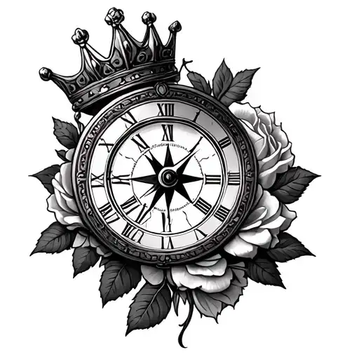 Rose Roman Numerals Crown Time Compass