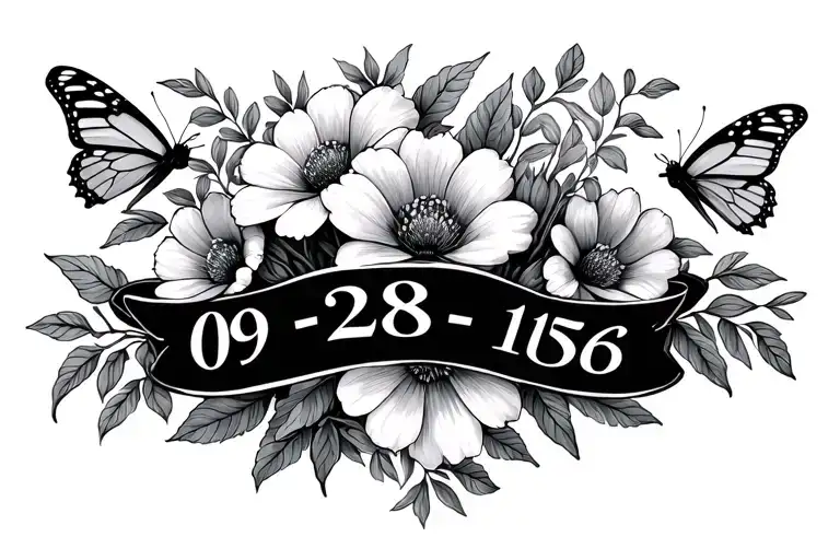 The Date 09-28-1956 With Flowers Blooming And Butterflies Flying