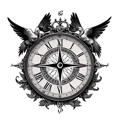 Rose Roman Numerals Crown Time Compass Birds Medusa Coordinates