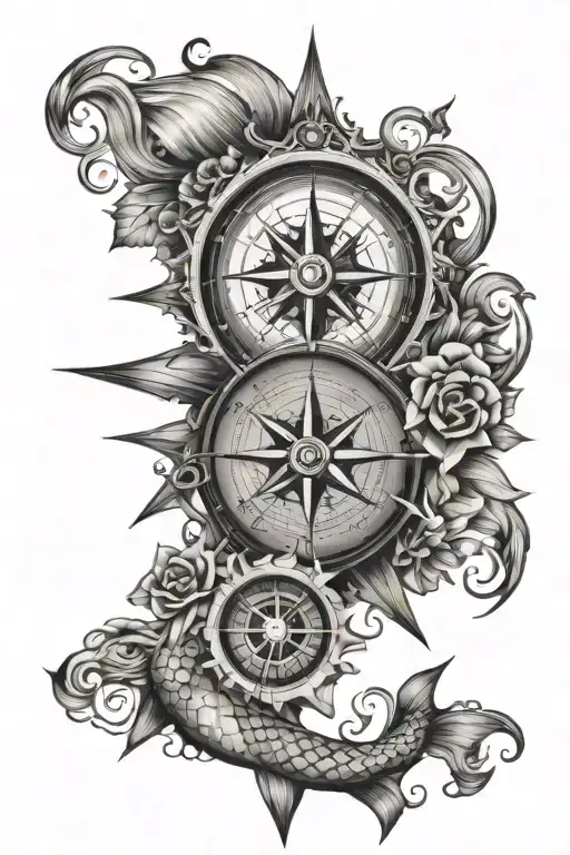 Ship Mermaid Compass Rose