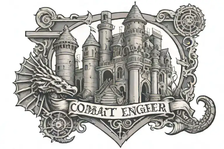 Combat Engineer Castle With Essayons Scroll And Seahorse