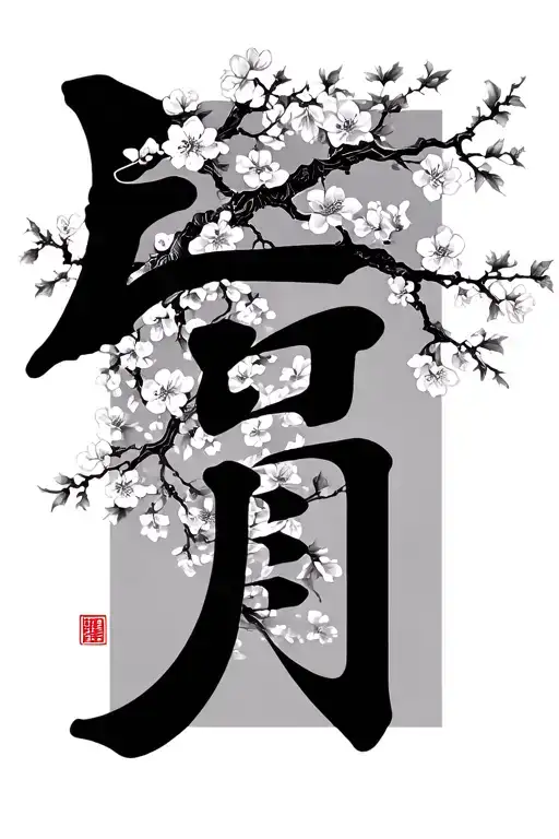 Japanese Kaizen Symbol With Cherry Blossom Tree