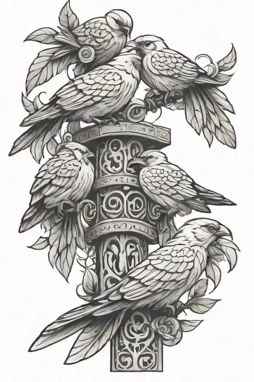 Bird Heads On Totem Pole