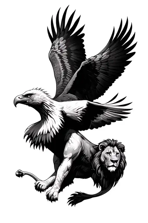 Lion And Eagle Soaring