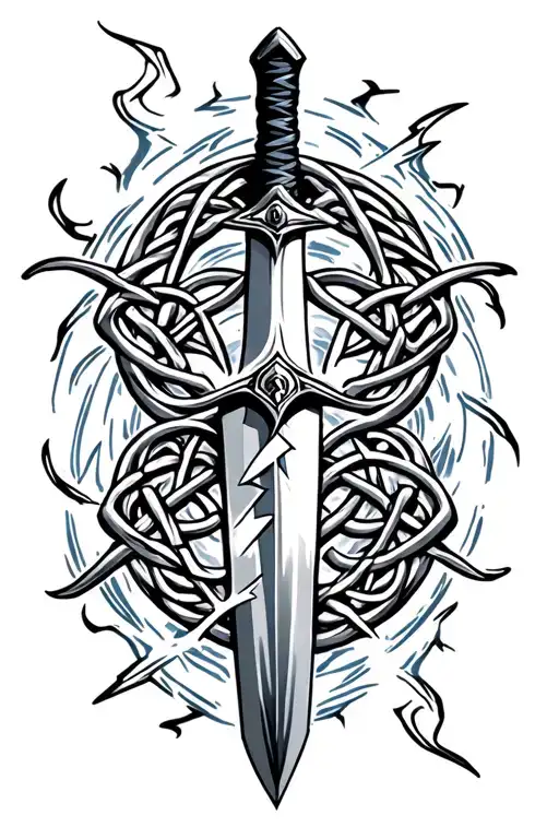 Celtic Sword With Lightning Bolt