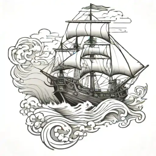 Baby Captain Ship Sailing Through A Sea