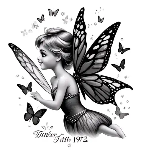 Tinkerbell With Her Fairy Dust In A Shape Of Butterflies With The Year 1972