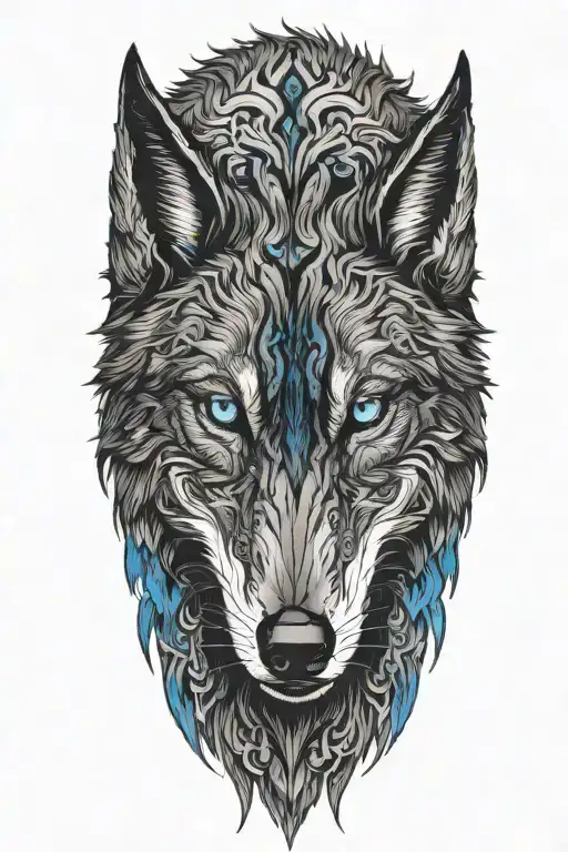 Black Wolf Head With Blue Eyes