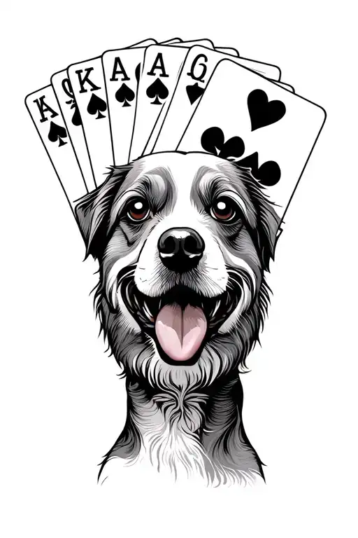 A Dog Honding A Hand Of Playing Cards With It's Paws