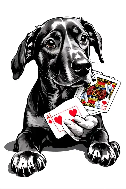 A Dog Honding A Hand Of Playing Cards With It's Paws