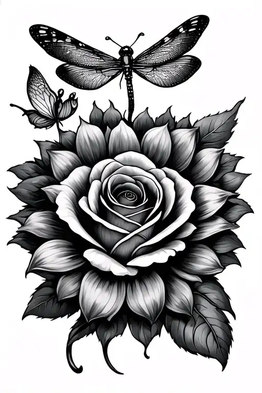 Rose Sunflower Dragonfly Butterflie