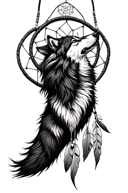 Howling Wolf On A Dream Catcher