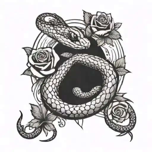 Snake With Roses And Sun Beams Shining