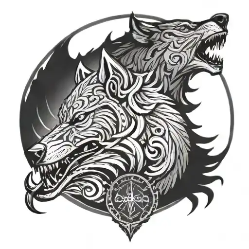 Norse Myth Tyre And Fenrir Wolf