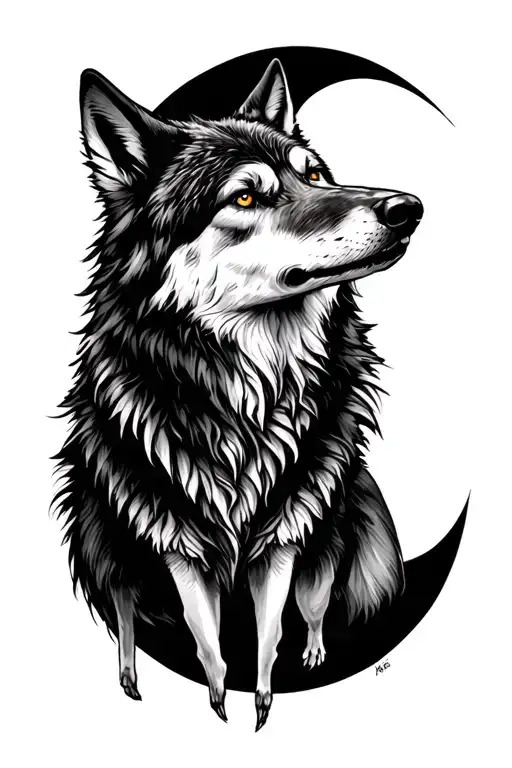 Wolf And Moon Surrounded