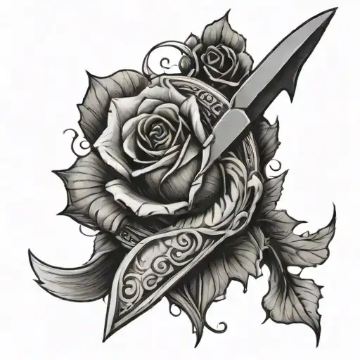 A Pike With A Rose And A Knife In Blood