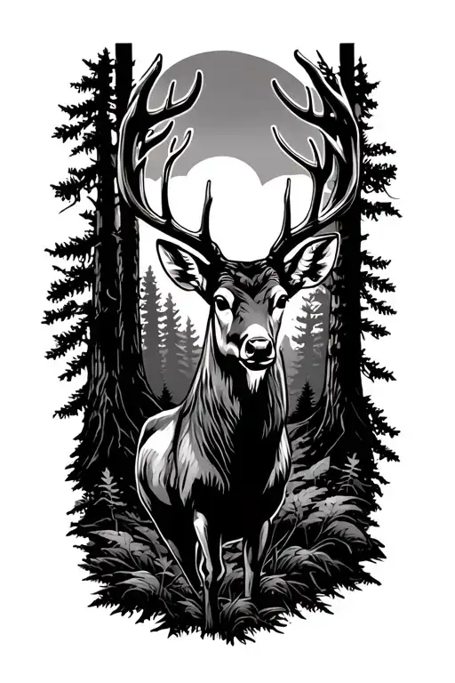 Deer Silhouette With Woods Surrounding