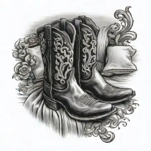 Cowboy Boots Near Edge Of Country Style Bed