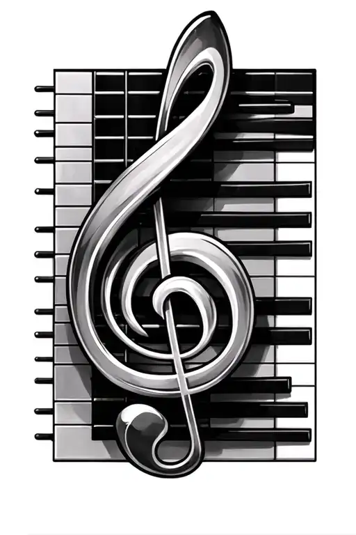 Treble Clef Intertwined With Piano Keys And Guitar Frets