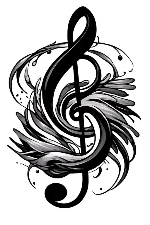 Treble Clef Intertwined With Piano Keys And Guitar Frets Swirling