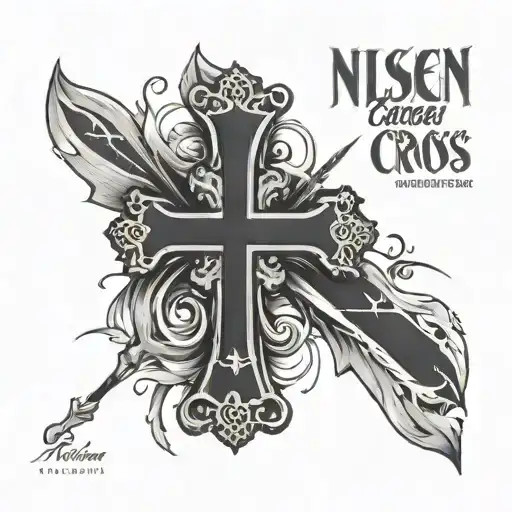 A Black Cross Nothing Else Just A Black Cross With The Text Nielsen Above It