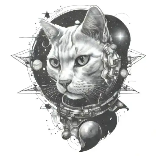 Playful White Cat In Space Surrounded
