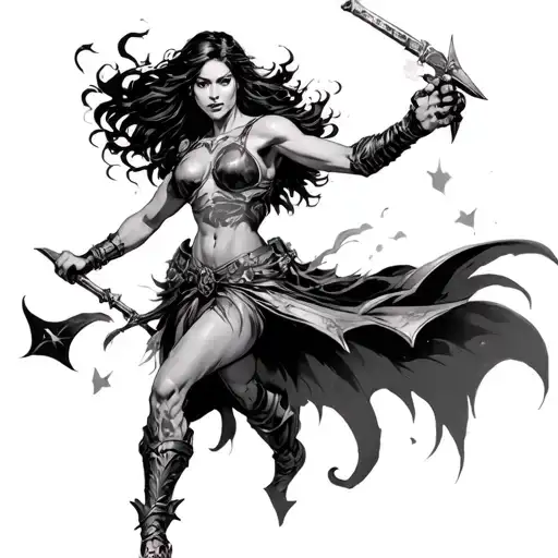 Female Warrior Fighting Evil Female