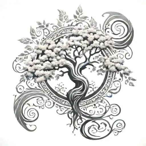 Greek Mythology With Tree Of Life And Greek Patterns Intertwined