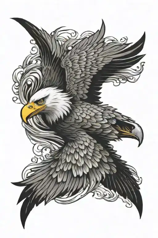 Eagle Head Cresting Out Of Ocean Wave