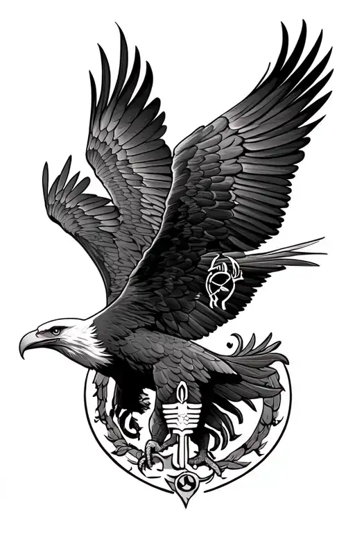 Bald Eagle With Spread Wings With A Virgo Symbol On 1 Wing And A Scorpio Symbol On The Other Wing