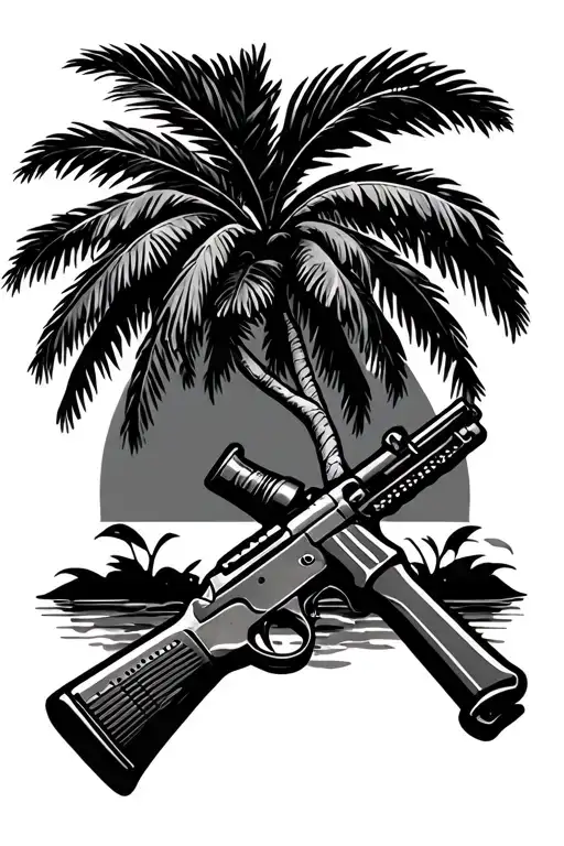 Palm Tree And Rifle Leaning