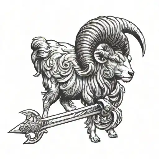 Red-eyed Ram With A Sword Through His Head Profile Holding