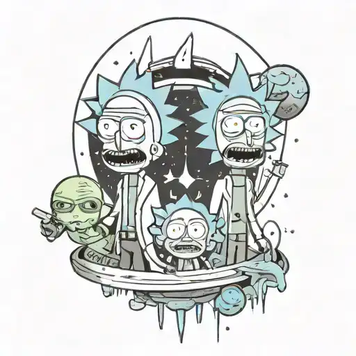 A Space With Rick And Morty Plus Straight Lines And Dots