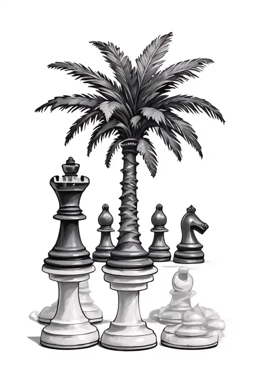 Palm Tree And Chess Pieces