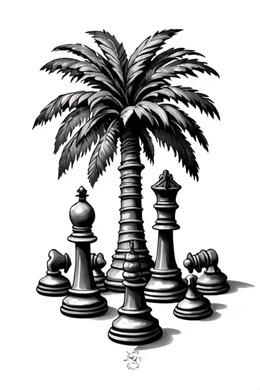 Palm Tree And Chess Pieces