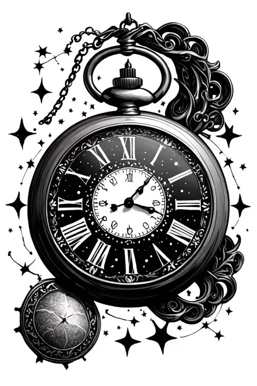 Gothic Pocket Watch Surrounded By Constellations