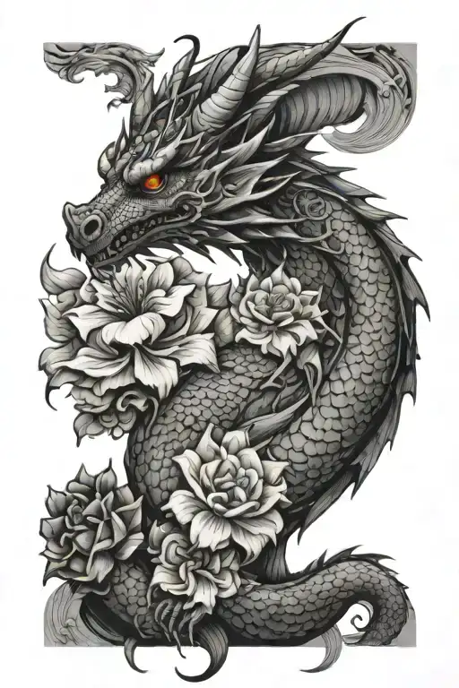 Dragon With Flowers Connected