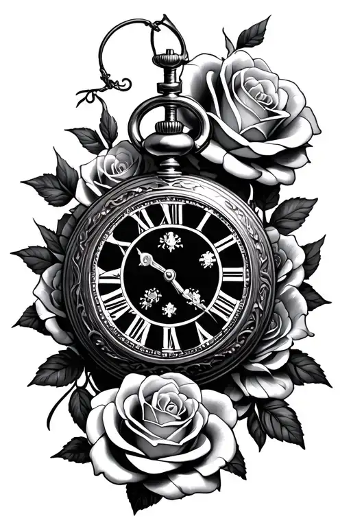 Gothic Pocket Watch Surrounded By Roses