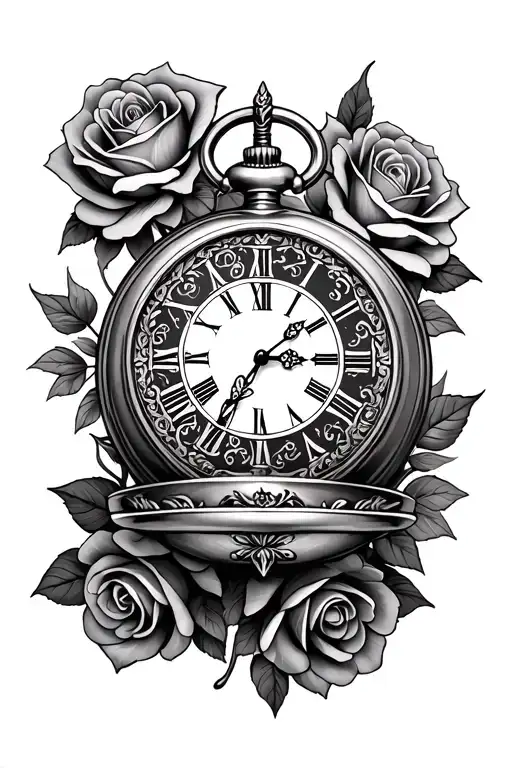 Gothic Pocket Watch Surrounded By Roses