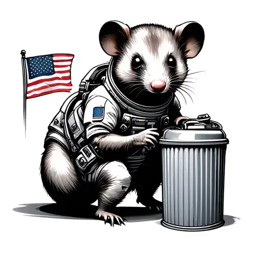 Astronaut Opossum With Trash Can Flag