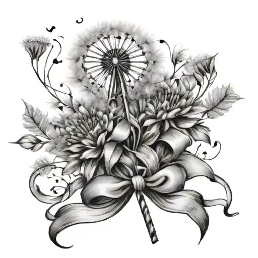 Dandelion And Violet Tied With Bow