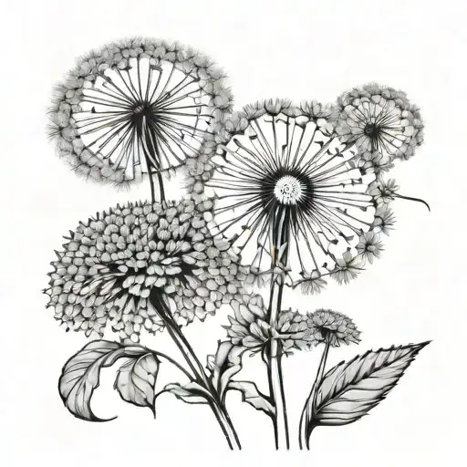 Outline Of 1 Dandelion And 1 Violet