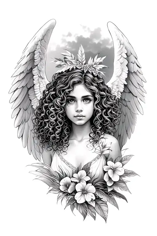 Tropical Curly Hair Guardian Angel Girl